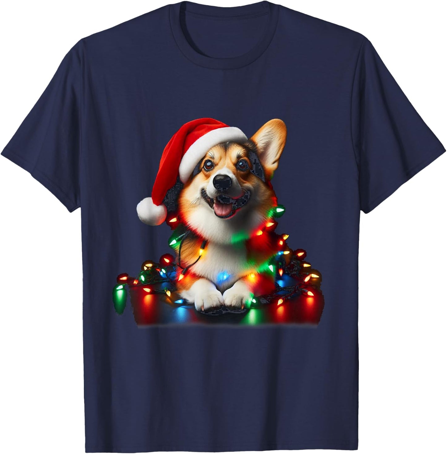 Corgi Santa Christmas Tree Lights Boys Men Corgmas Dog T-Shirt - T-Shirt | Navy
