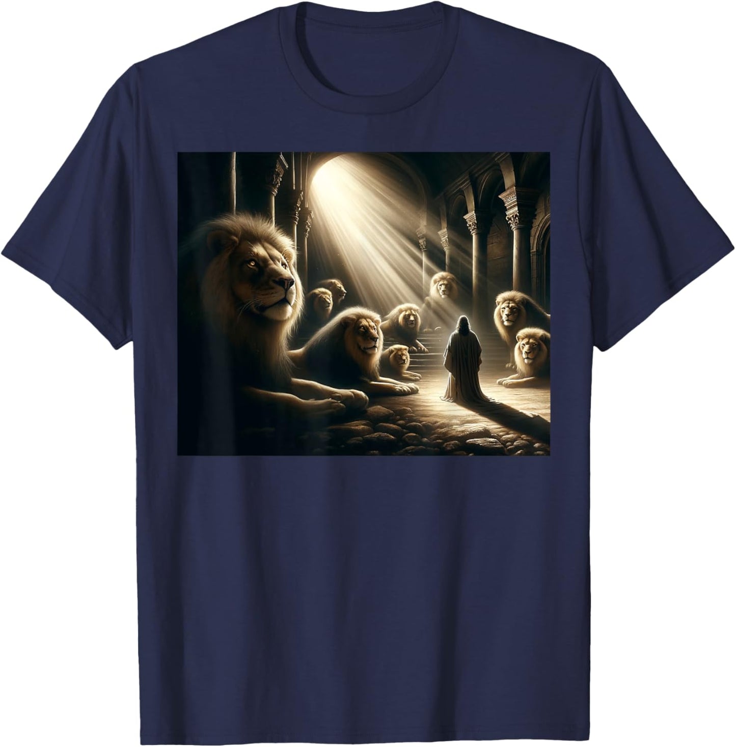 Daniel in the Lion’s Den Christian Faith-Based Apparel T-Shirt - T-Shirt | Navy