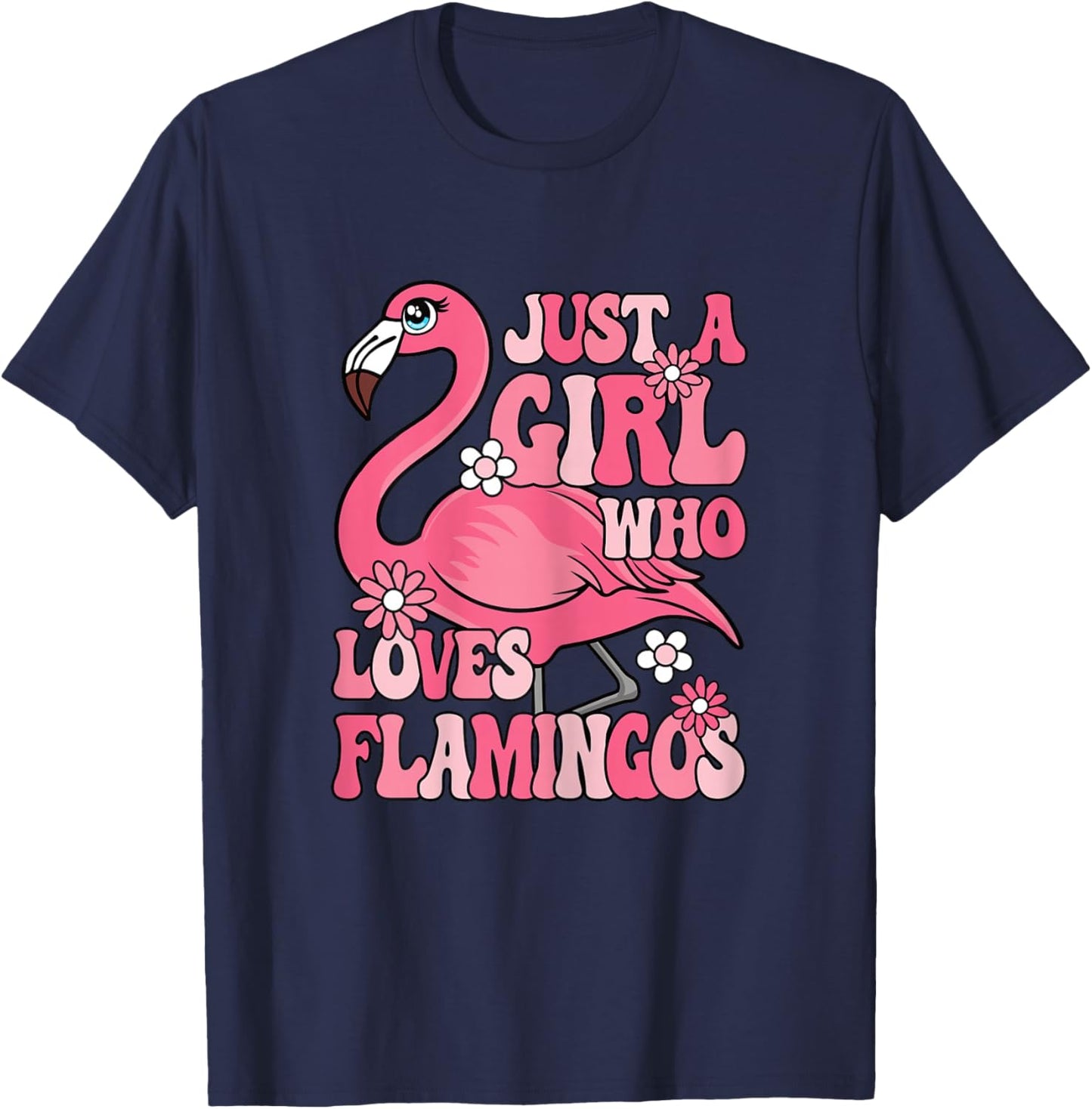 Just A Girl Who Loves Flamingos Groovy Flamingo Lover Girls T-Shirt - T-Shirt | Navy