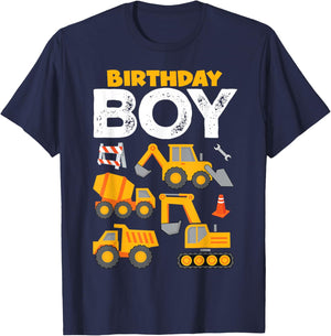 Kids Birthday Boy Construction Birthday Shirt Party Supplies T-Shirt - T-Shirt | Navy