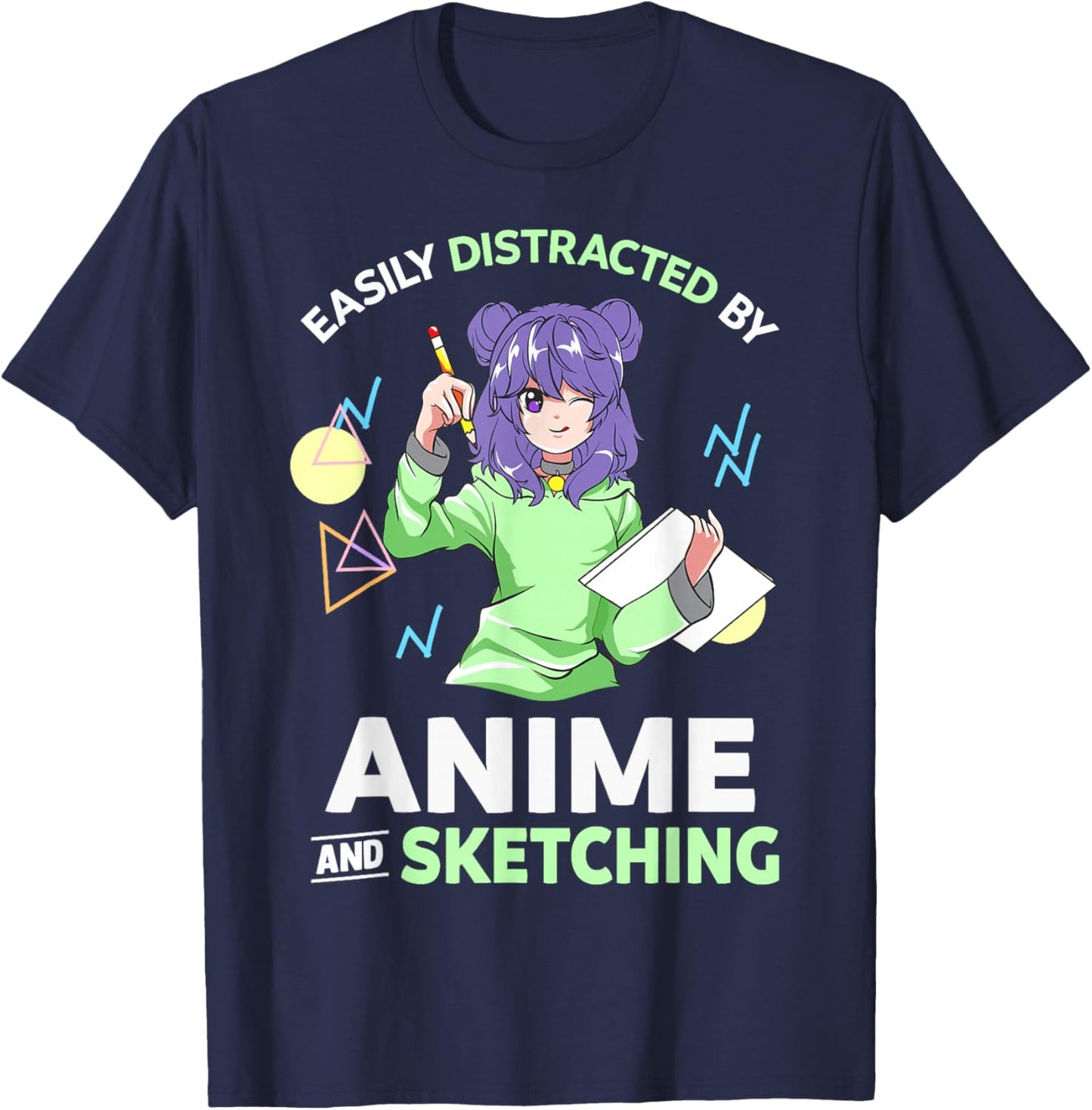 Easily Distracted By Anime and Sketching Anime T-Shirt - T-Shirt | Navy