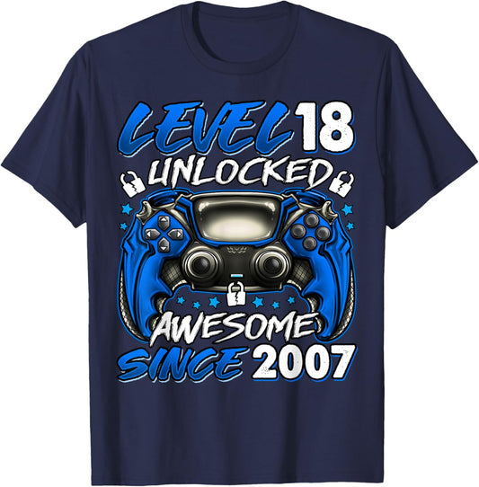 Level 18 Unlocked 18 Year Old Gifts Boys 18th Birthday Boy T-Shirt - T-Shirt | Navy