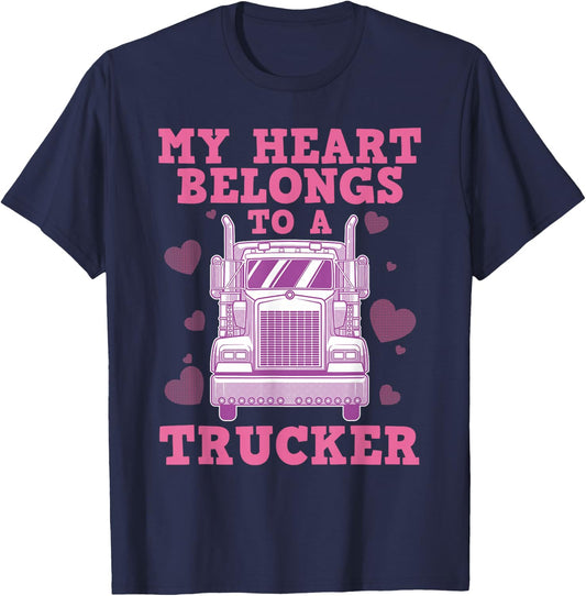 Cool Truckers Wife Gift Funny Truck Driver Girl T-Shirt - T-Shirt | Navy