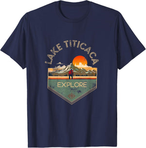 Lake Titicaca Retro Vintage Hiking Apparel - Souvenir T-Shirt - T-Shirt | Navy