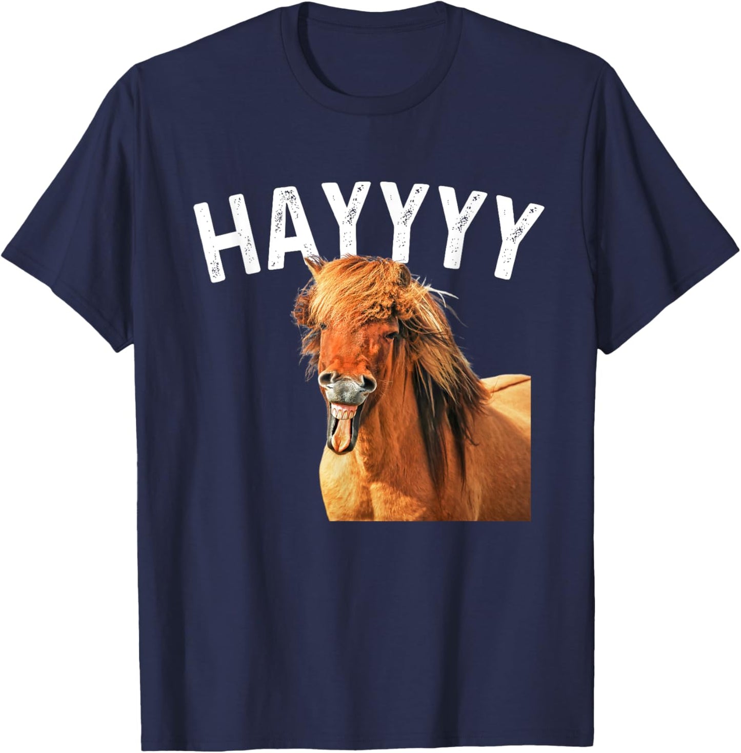 Hayyyy Funny Horse Graphic Women Kids T-Shirt - T-Shirt | Navy