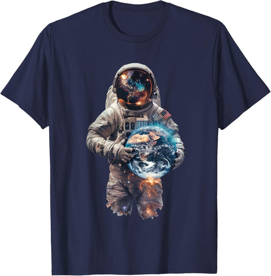 Astronaut Holds Earth in Space T-Shirt - T-Shirt | Navy