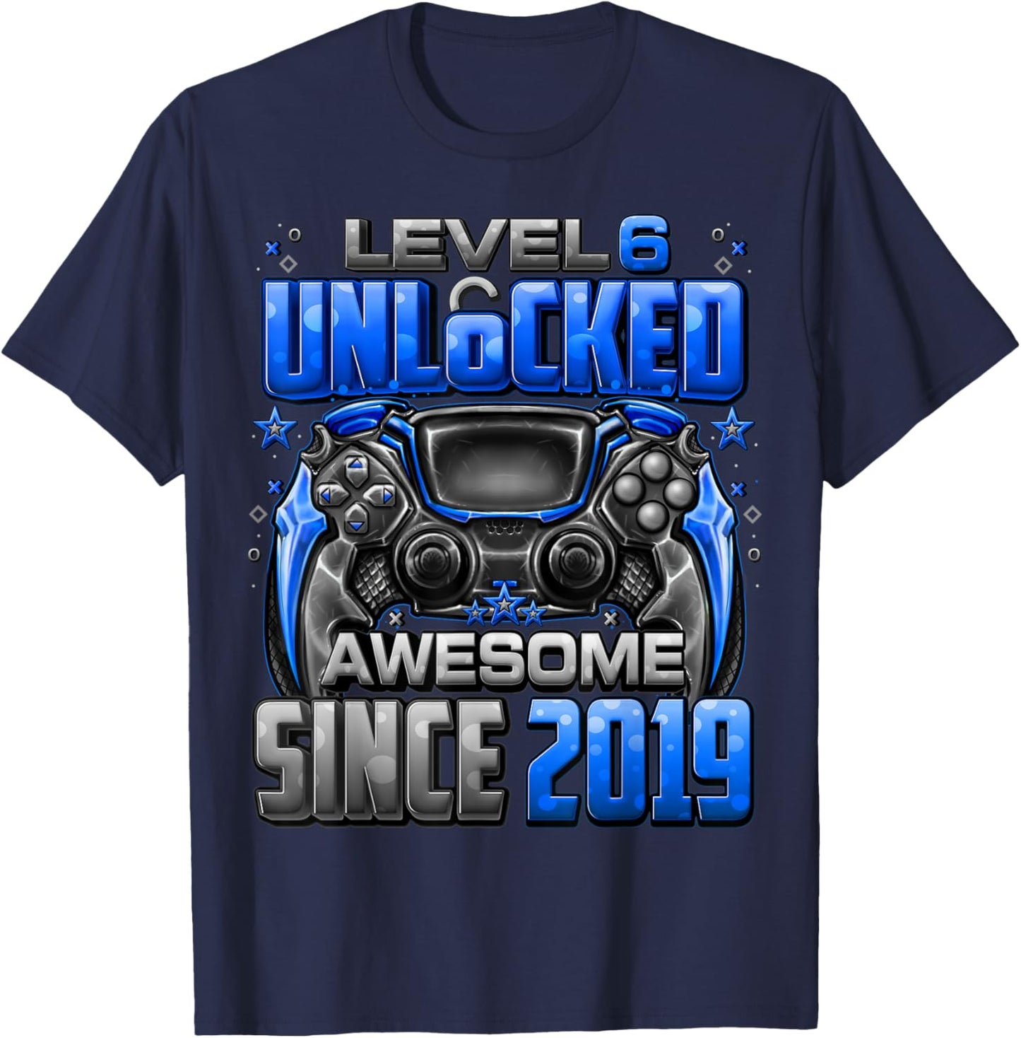Level 6 Unlocked Awesome Since 2019 6th Birthday Gaming T-Shirt - T-Shirt | Navy
