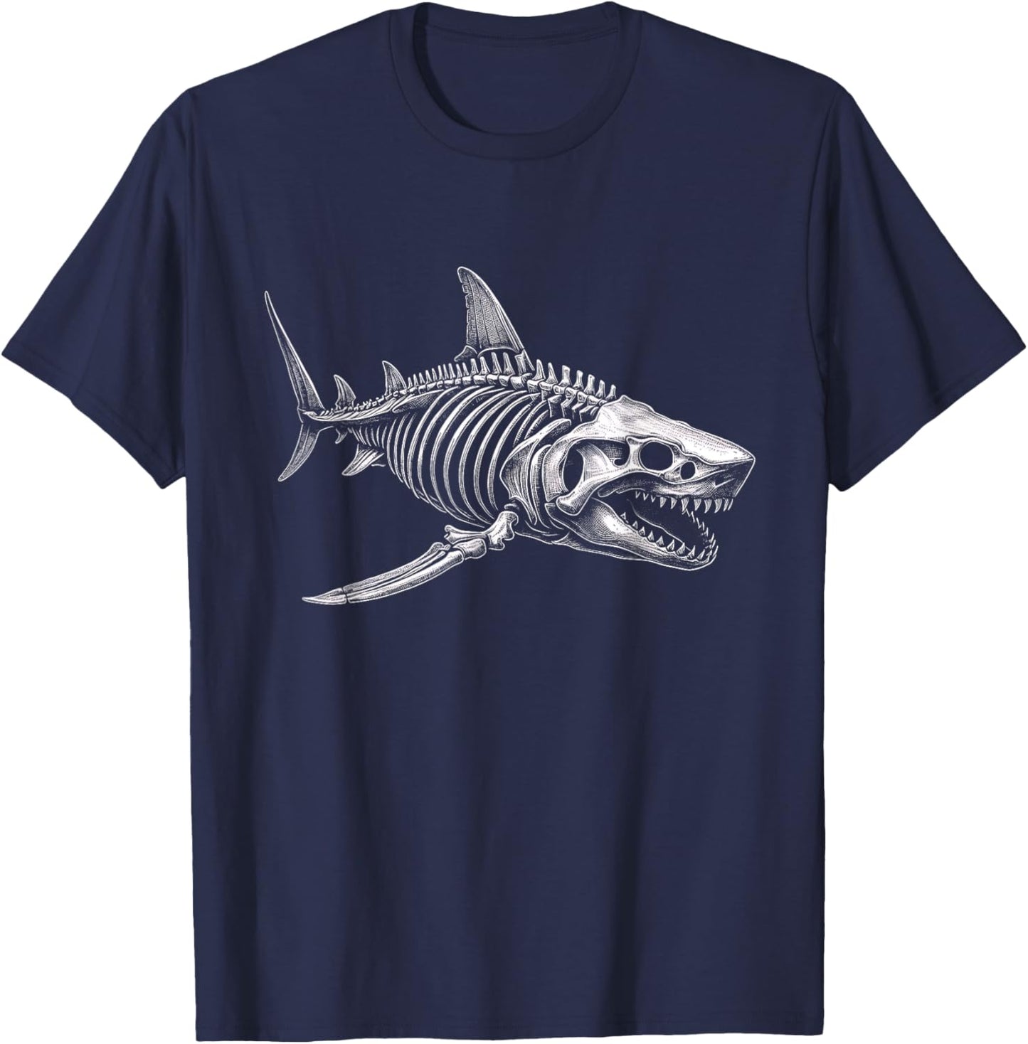 Shark Skeleton Graphic Art Design T-Shirt - T-Shirt | Navy