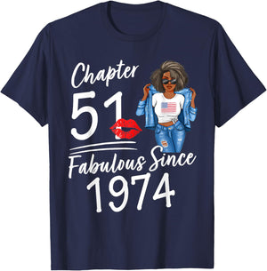 Chapter 51 Fabulous Since 1974 51st Birthday Afro Black Girl T-Shirt - T-Shirt | Navy