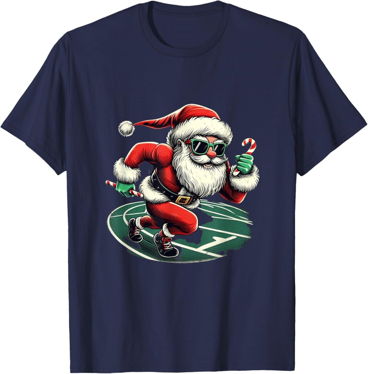 Santa Sprinter Track and Field Runner Funny Sports Christmas T-Shirt - T-Shirt | Navy