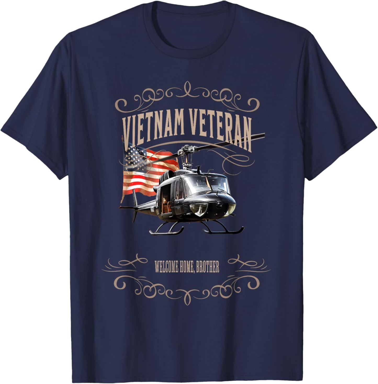 Vietnam Veteran Helicopter American Flag T-Shirt - T-Shirt | Navy