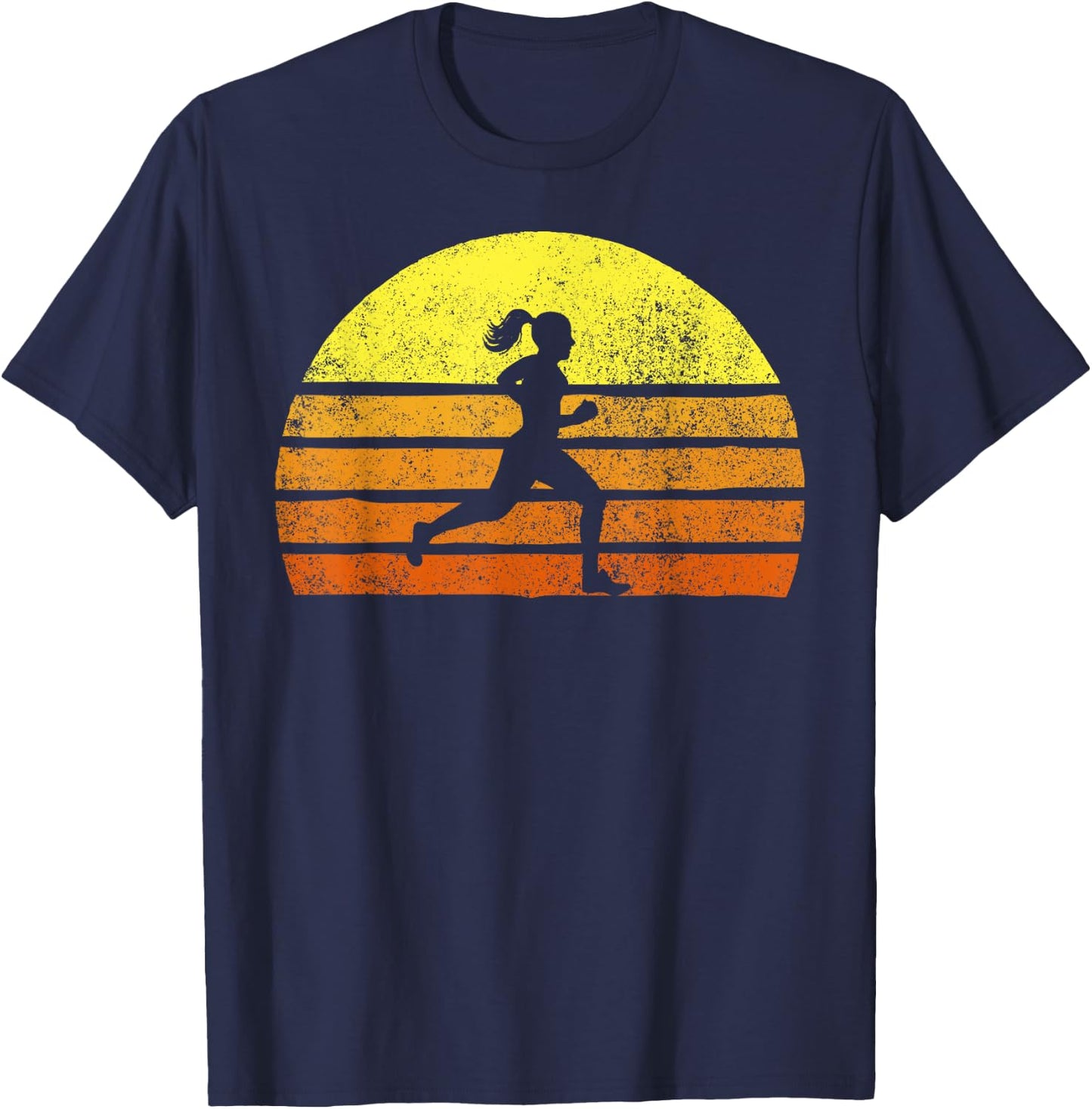 Retro Woman Running A Race Vintage Running Sunset T-Shirt - T-Shirt | Navy