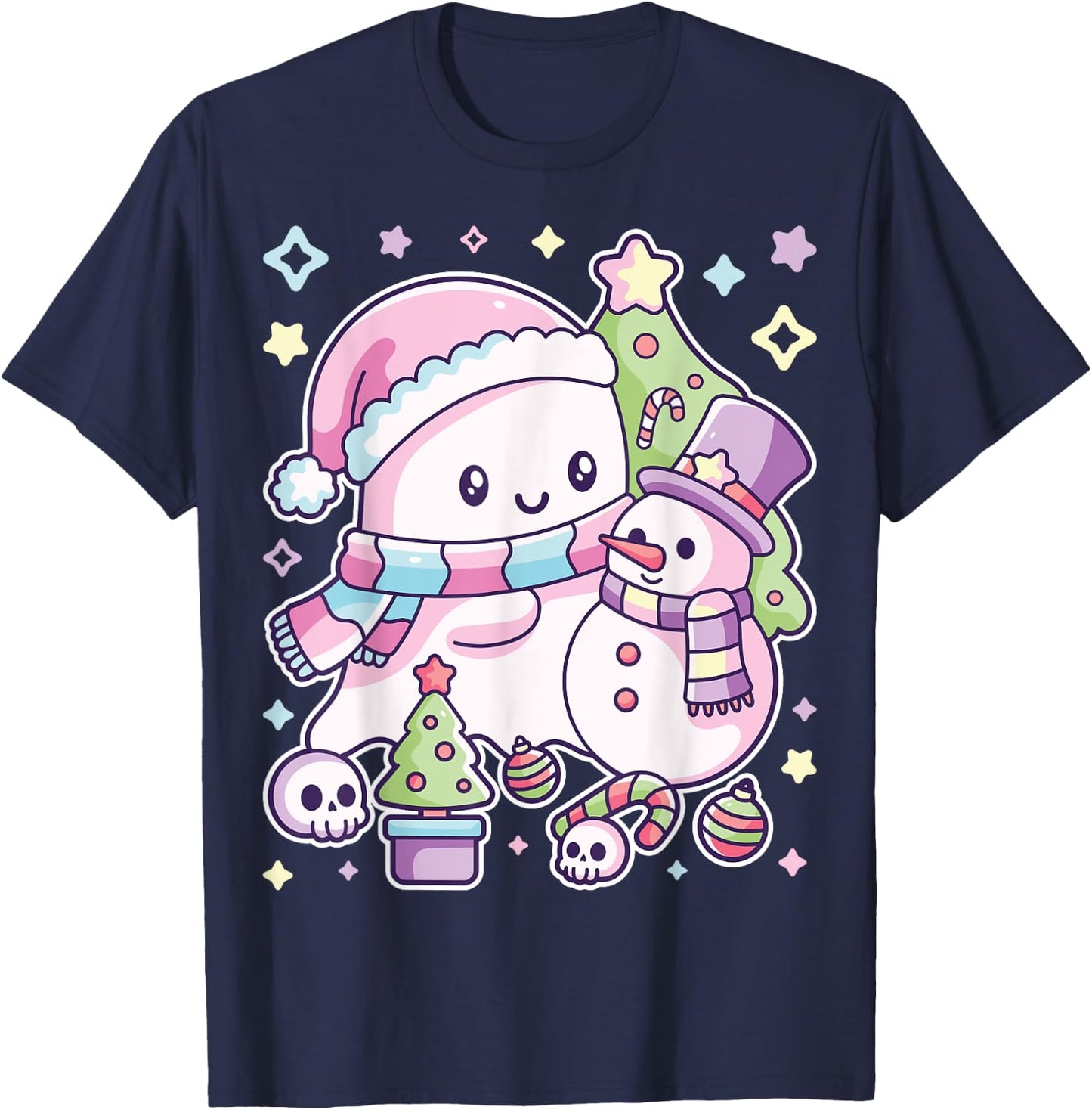 Christmas Ghost Lil Boo Xmas Girls Kids Toddler Pastel T-Shirt - T-Shirt | Navy
