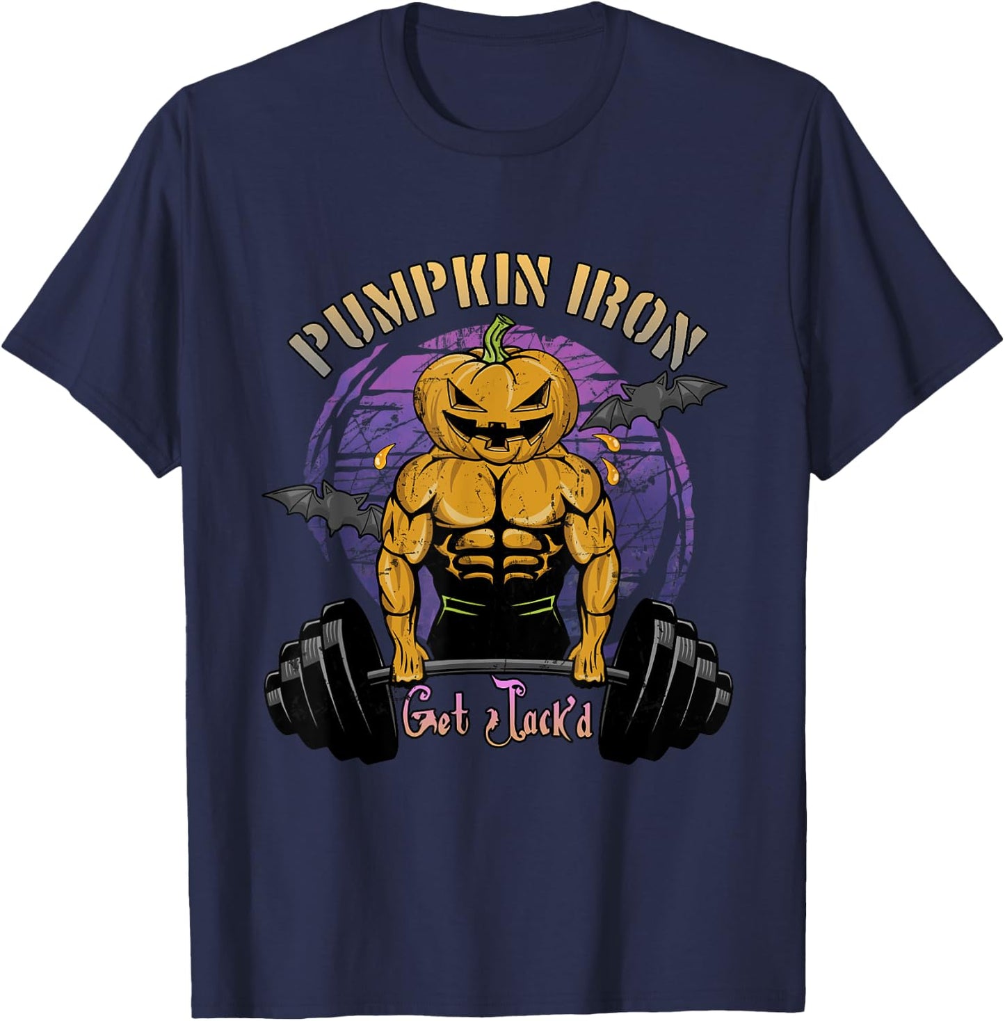 Halloween Gym Workout Pumpkin Iron T-Shirt - T-Shirt | Navy