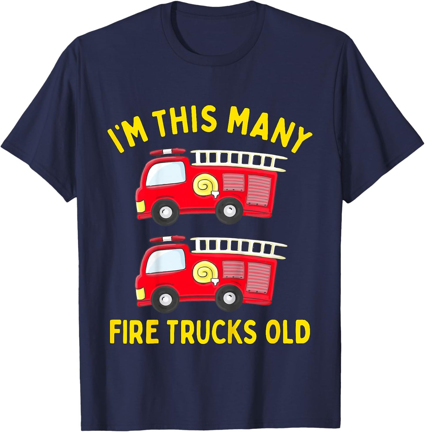 Kids Fire Truck 2nd Birthday Boy Toddler Firefighter 2 Two T-Shirt - T-Shirt | Navy