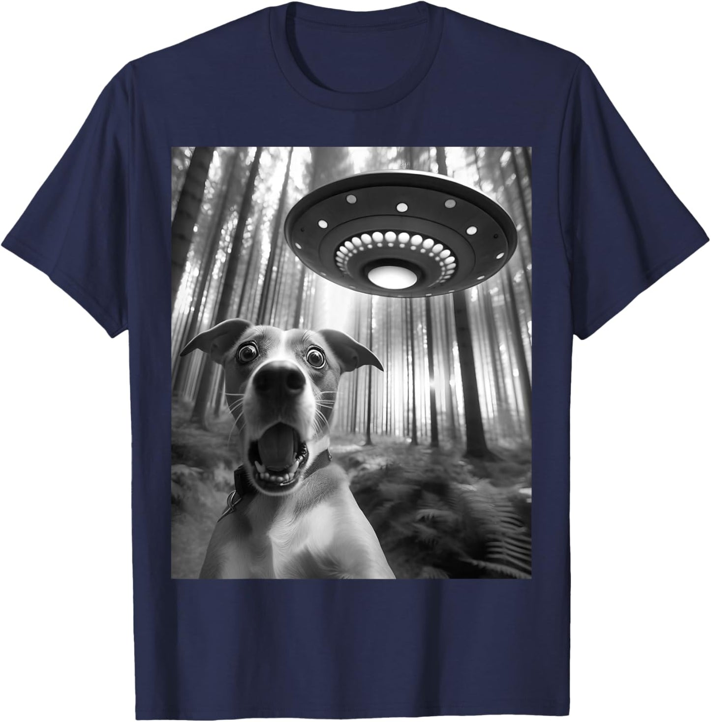 Dog Selfie With Alien UFO Meme Funny Dog Lover Spaceship T-Shirt - T-Shirt | Navy
