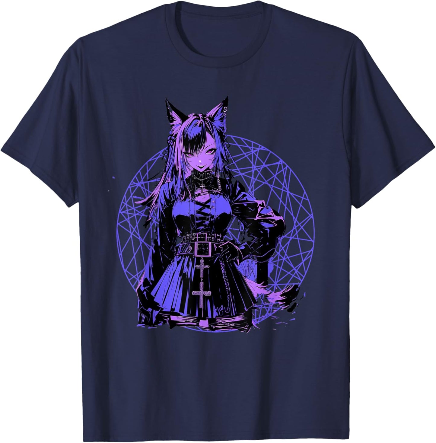 Goth Grunge Demon Anime Furry Wolf Horror Alt Aesthetic T-Shirt - T-Shirt | Navy