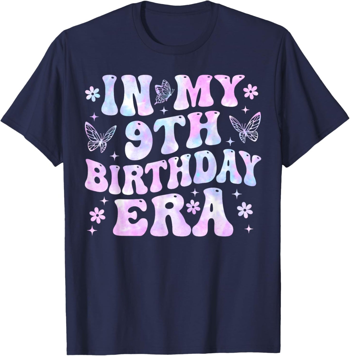 Groovy In My 9th Birthday Era Nine 9 years Old Birthday T-Shirt - T-Shirt | Navy