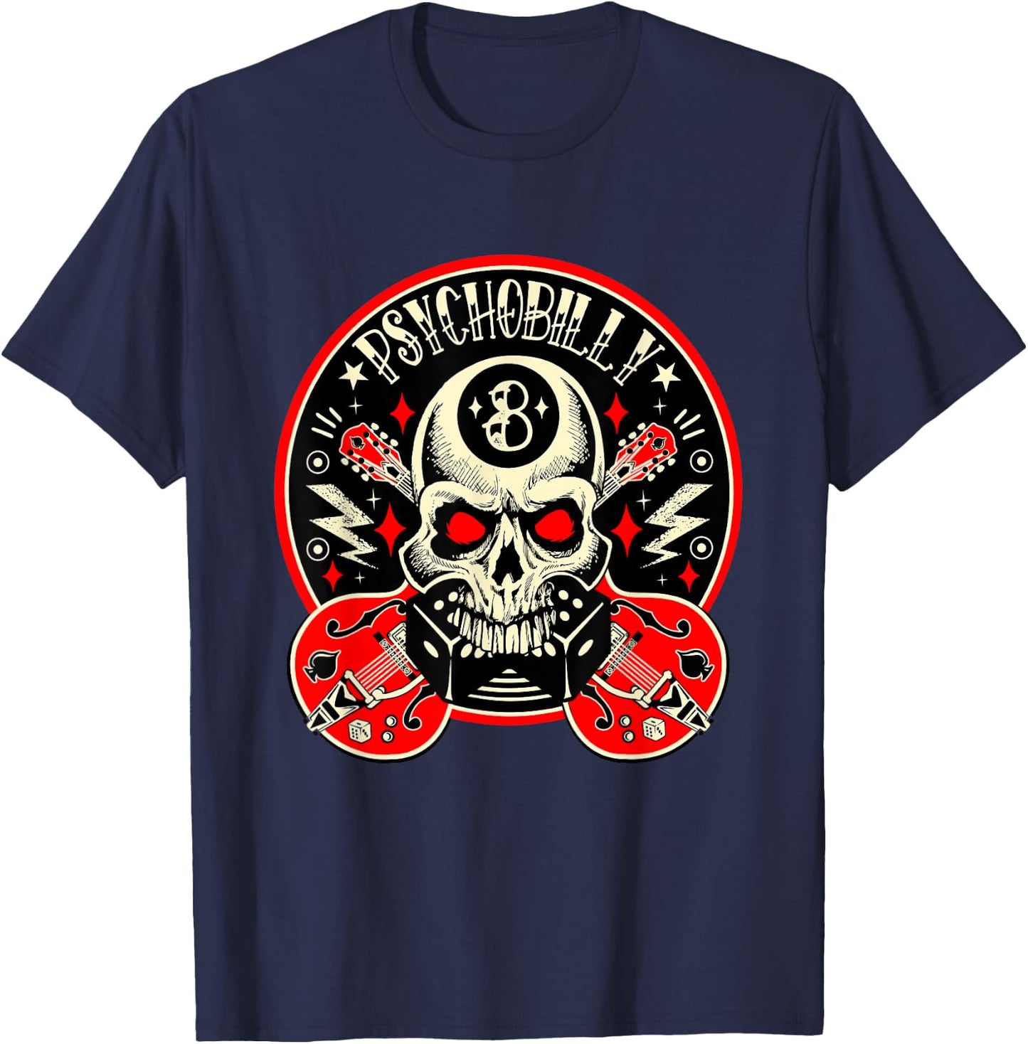 Rockabilly Skull Clothing Psychobilly Vintage Rocker Biker T-Shirt - T-Shirt | Navy