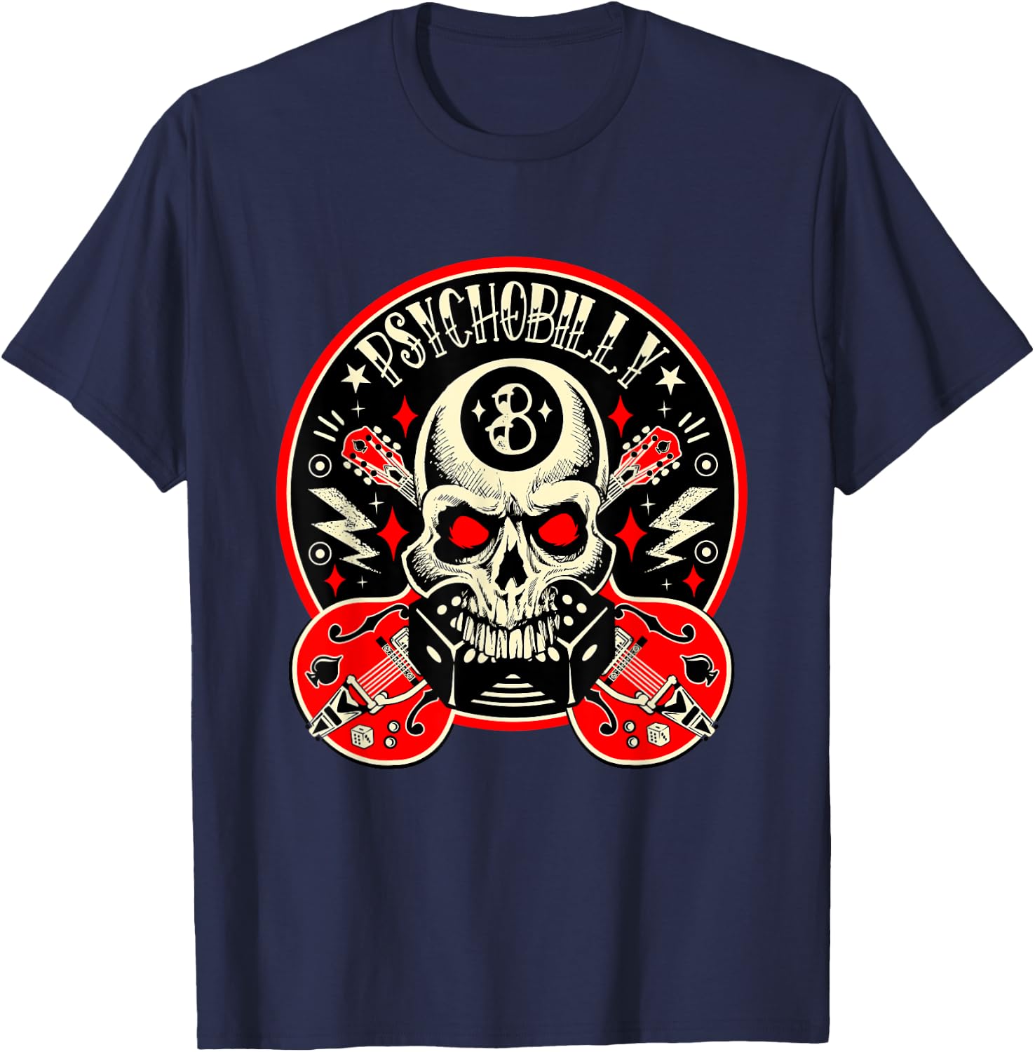 Rockabilly Skull Clothing Psychobilly Vintage Rocker Biker T-Shirt - T-Shirt | Navy