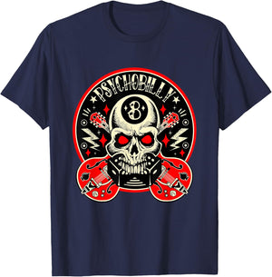 Rockabilly Skull Clothing Psychobilly Vintage Rocker Biker T-Shirt - T-Shirt | Navy