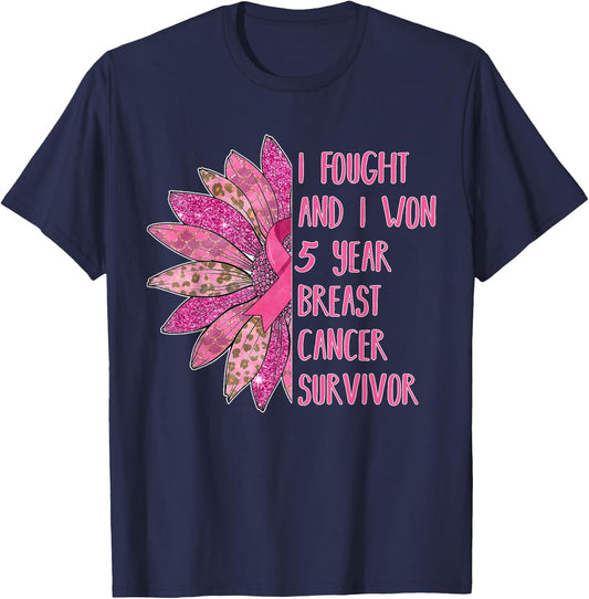 5 Years Breast Cancer Free Survivor T-Shirt - T-Shirt | Navy