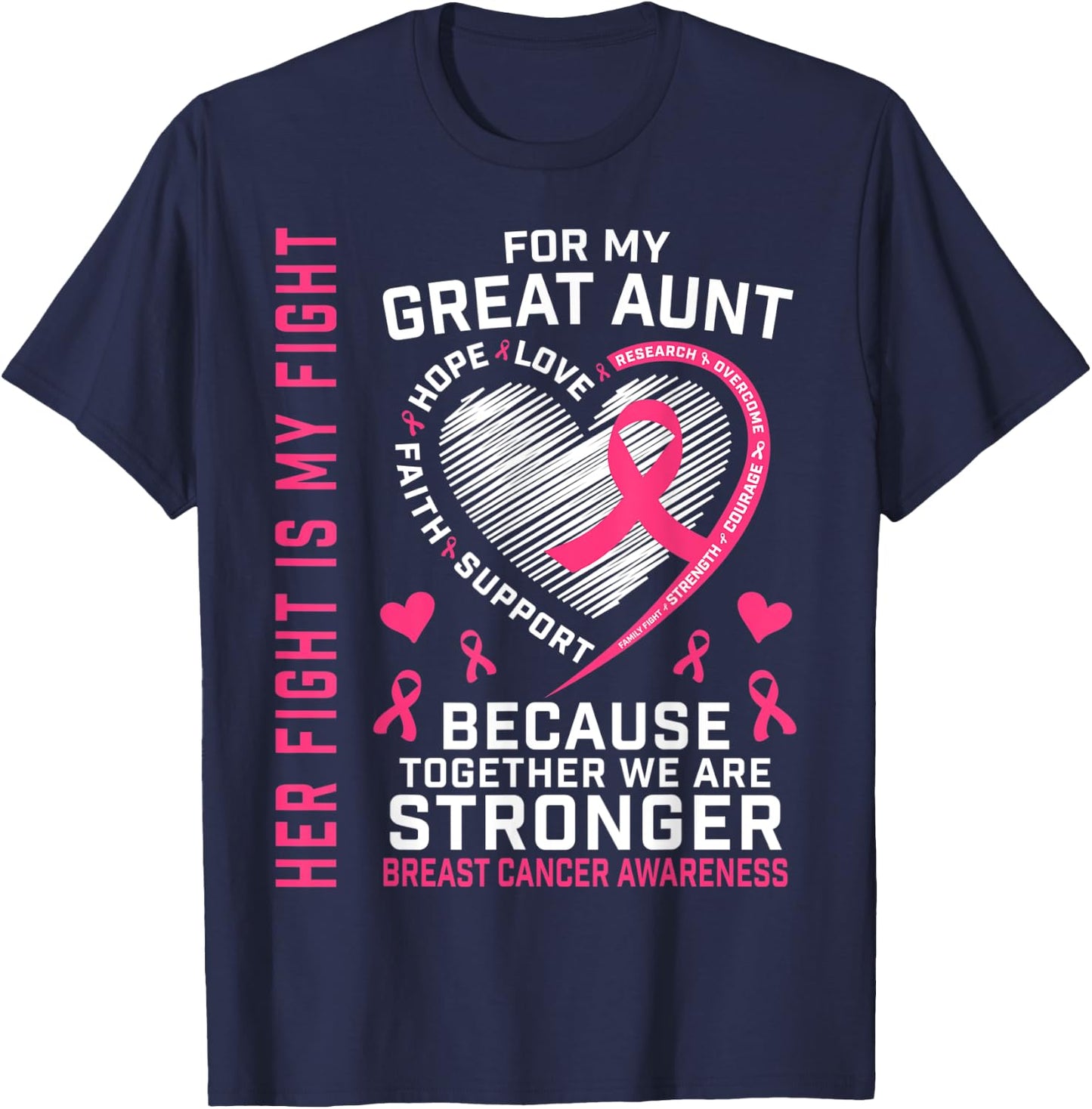 Pink Great Aunt Breast Cancer Awareness Family Fight Support T-Shirt - T-Shirt | Navy