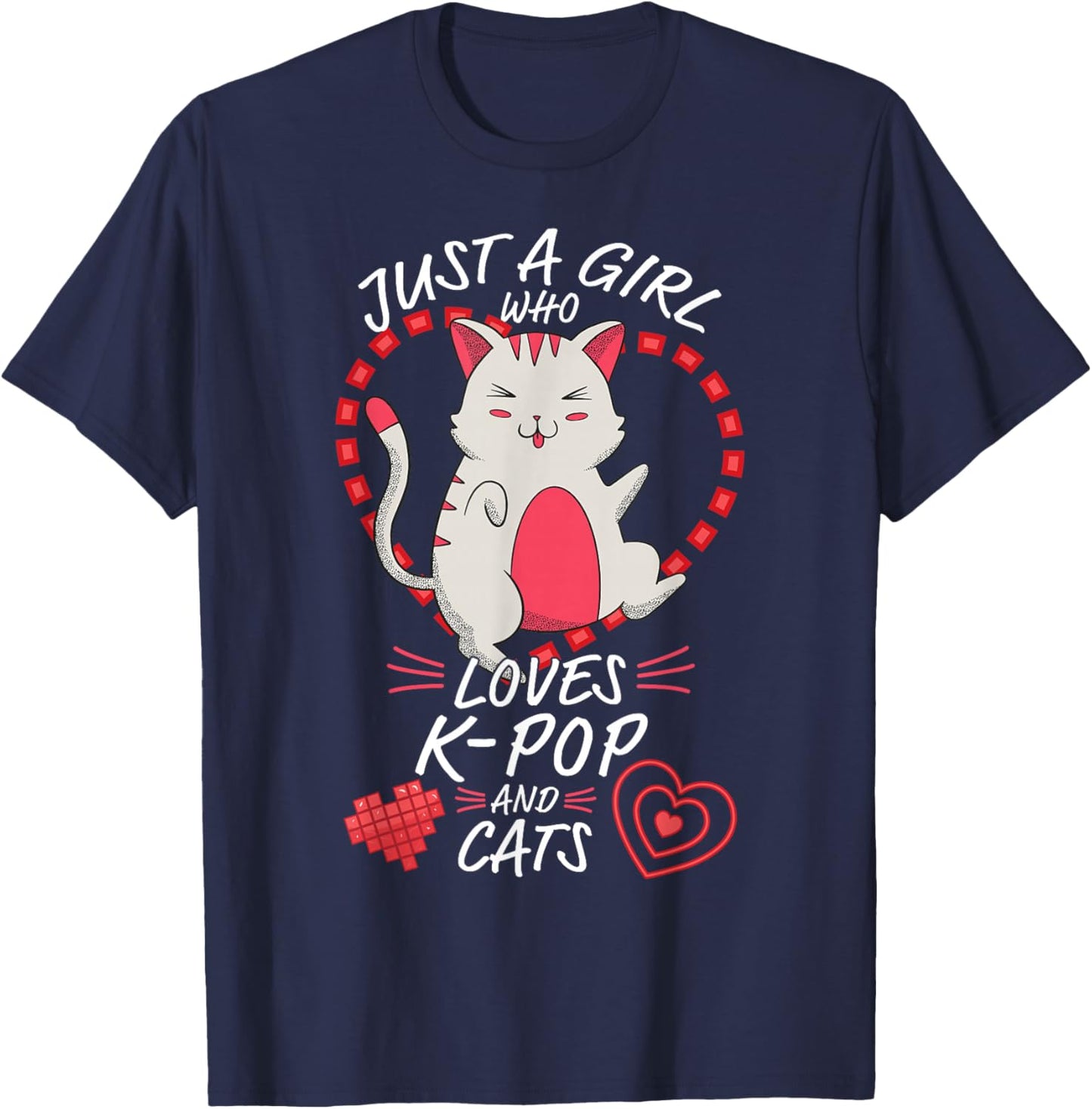 Just A Girl Who Loves K-Pop and Cats - Cute Anime Kawaii Cat T-Shirt - T-Shirt | Navy