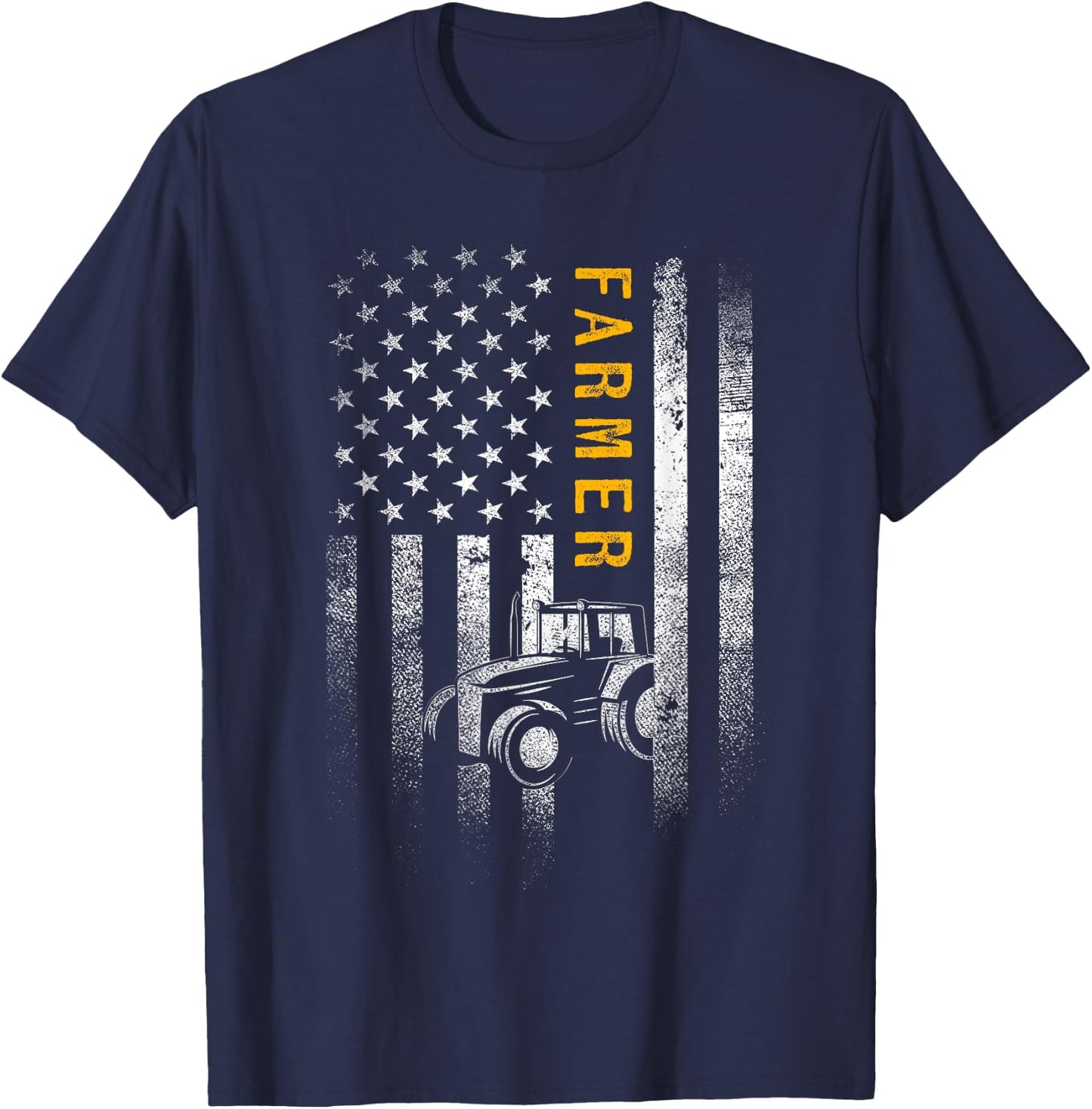 Tractor American USA Flag Funny Farmer Rancher Gifts Farming T-Shirt - T-Shirt | Navy