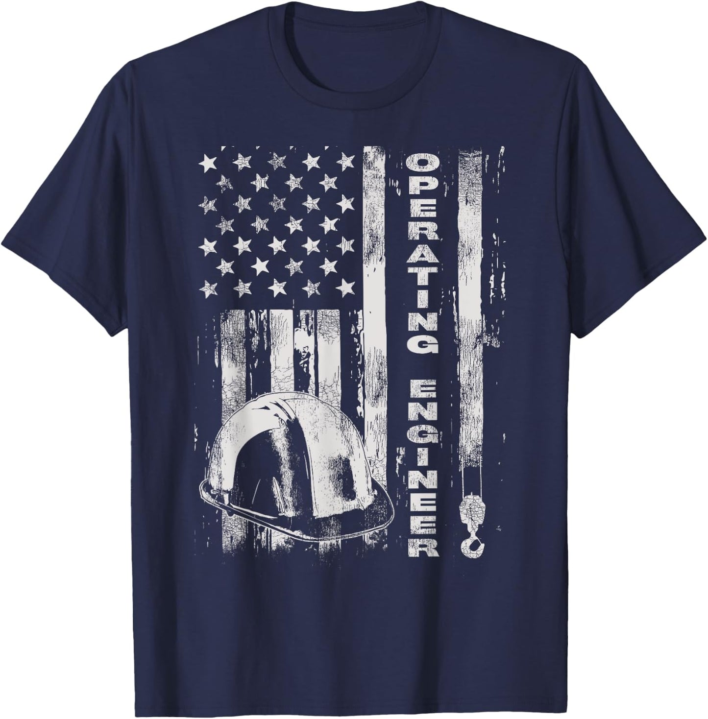 Vintage Operating Engineer American Flag T-Shirt - T-Shirt | Navy