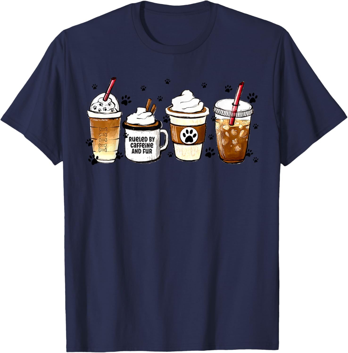 Fueled By Caffeine & Fur Coffee Lover Veterinarian Vet Tech T-Shirt - T-Shirt | Navy