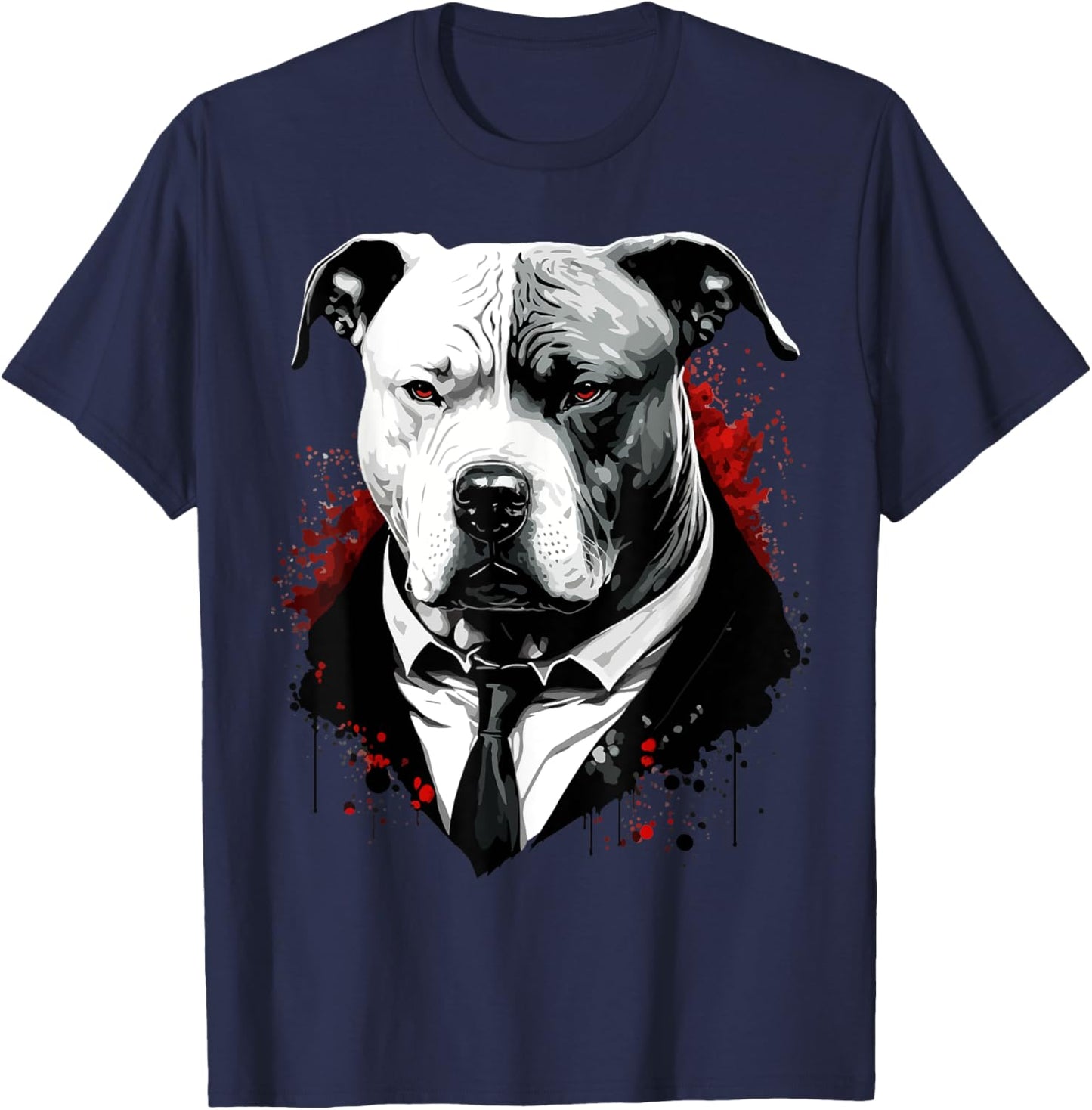 Pitbull Dog Gangster in Suit Funny Mob Boss Mafia-Themed Men Women Kids T-Shirt - T-Shirt | Navy