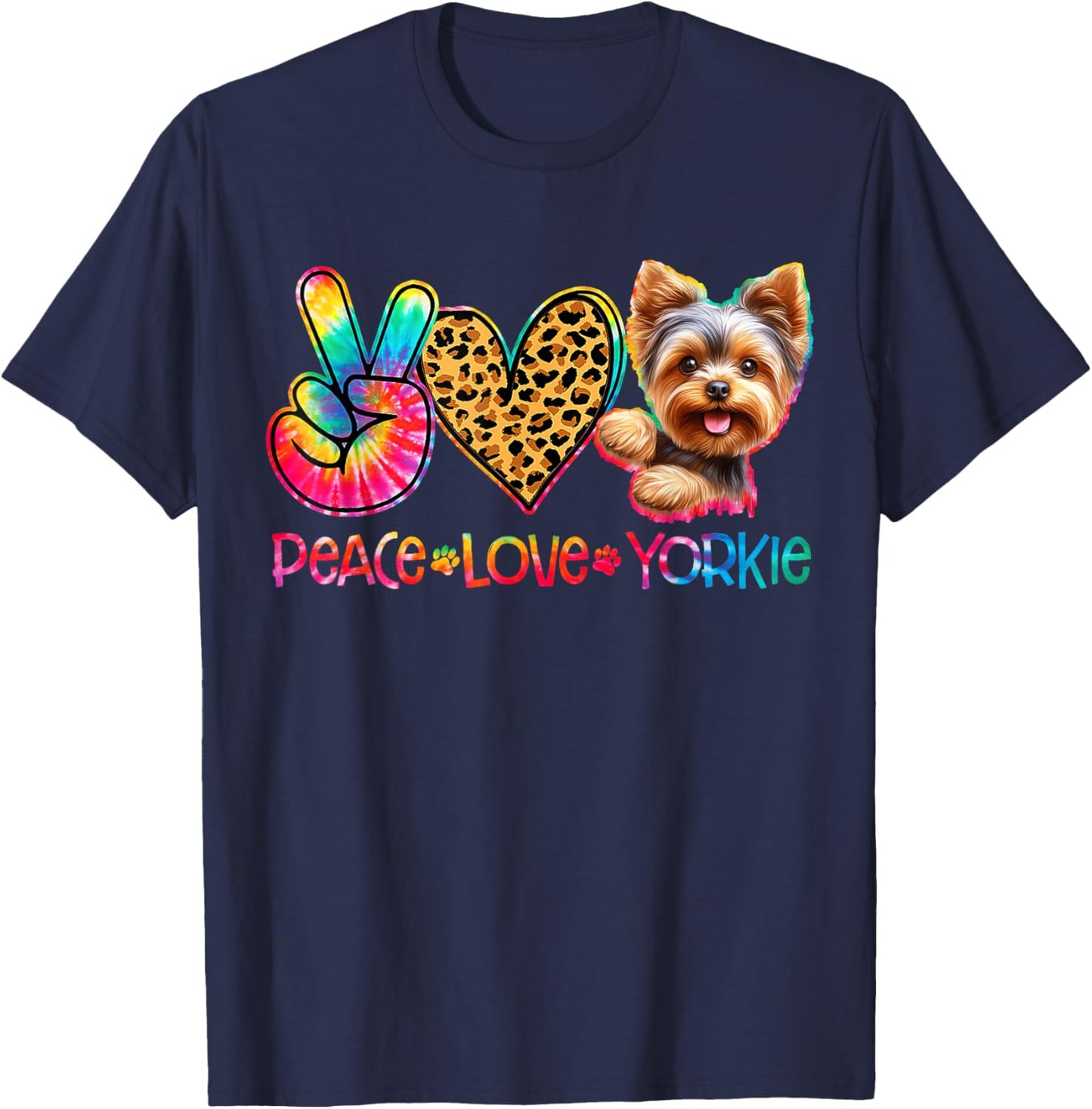 Peace Love Yorkie Tie Dye Dog Lover T-Shirt - T-Shirt | Navy