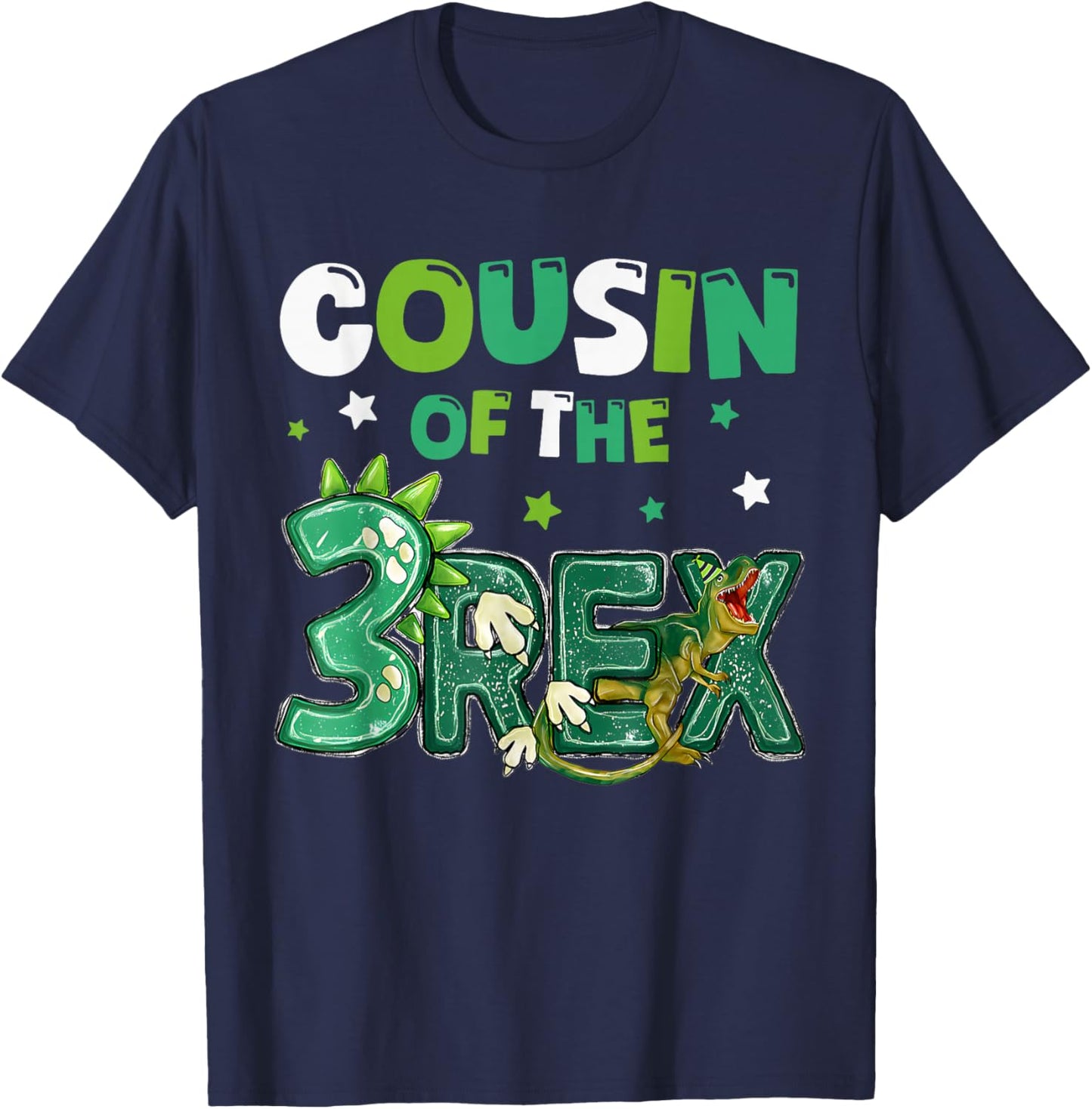 Cousin of the Three Rex Birthday Dinosaur Family Matching T-Shirt - T-Shirt | Navy