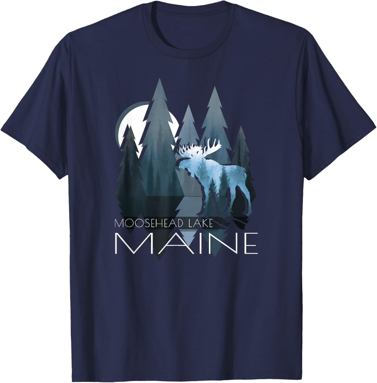 Maine - Moosehead Lake - Piscataquis - Moose In Forest T-Shirt - T-Shirt | Navy