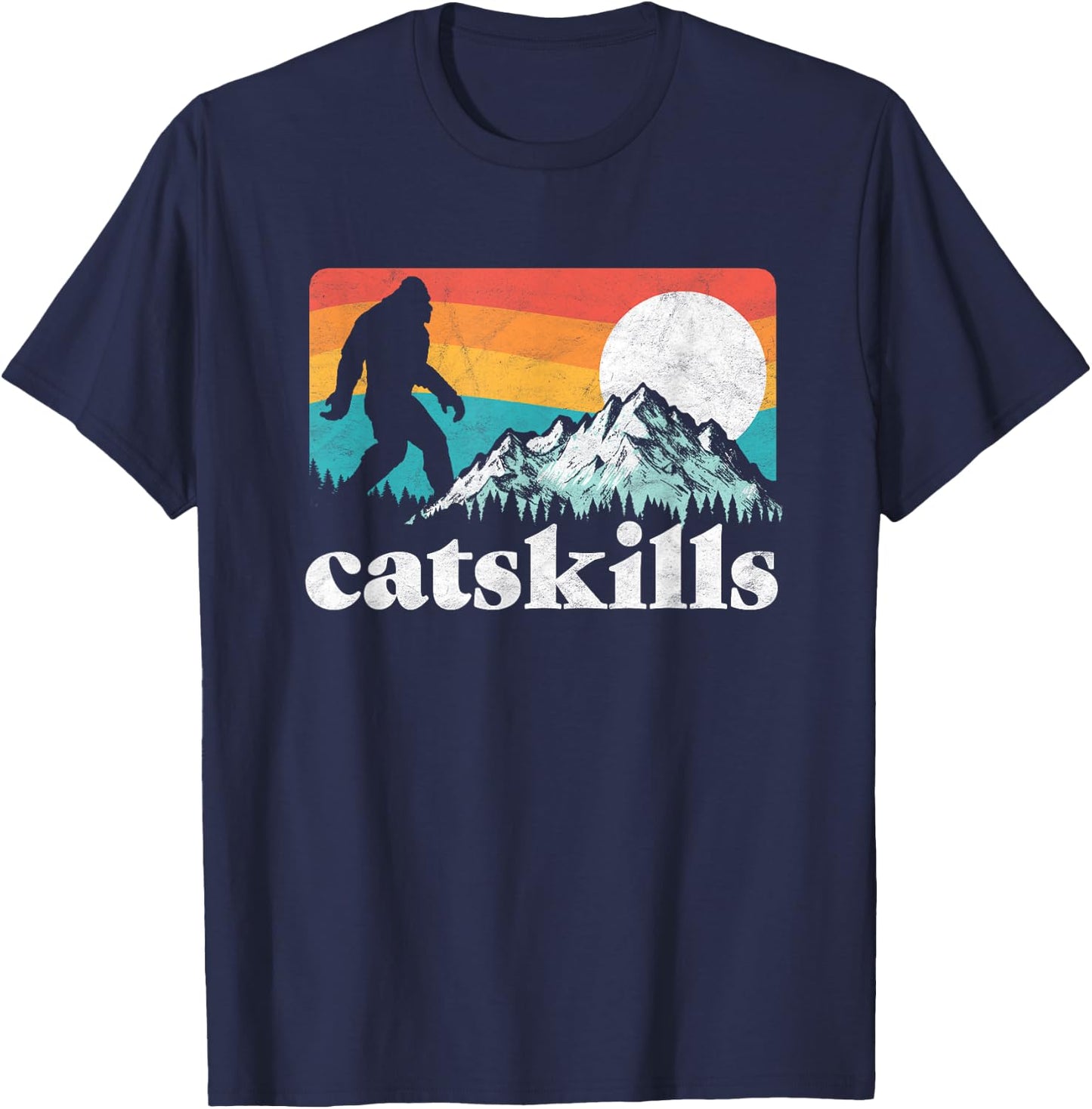 Catskills New York Retro Bigfoot Mountains T-Shirt - T-Shirt | Navy
