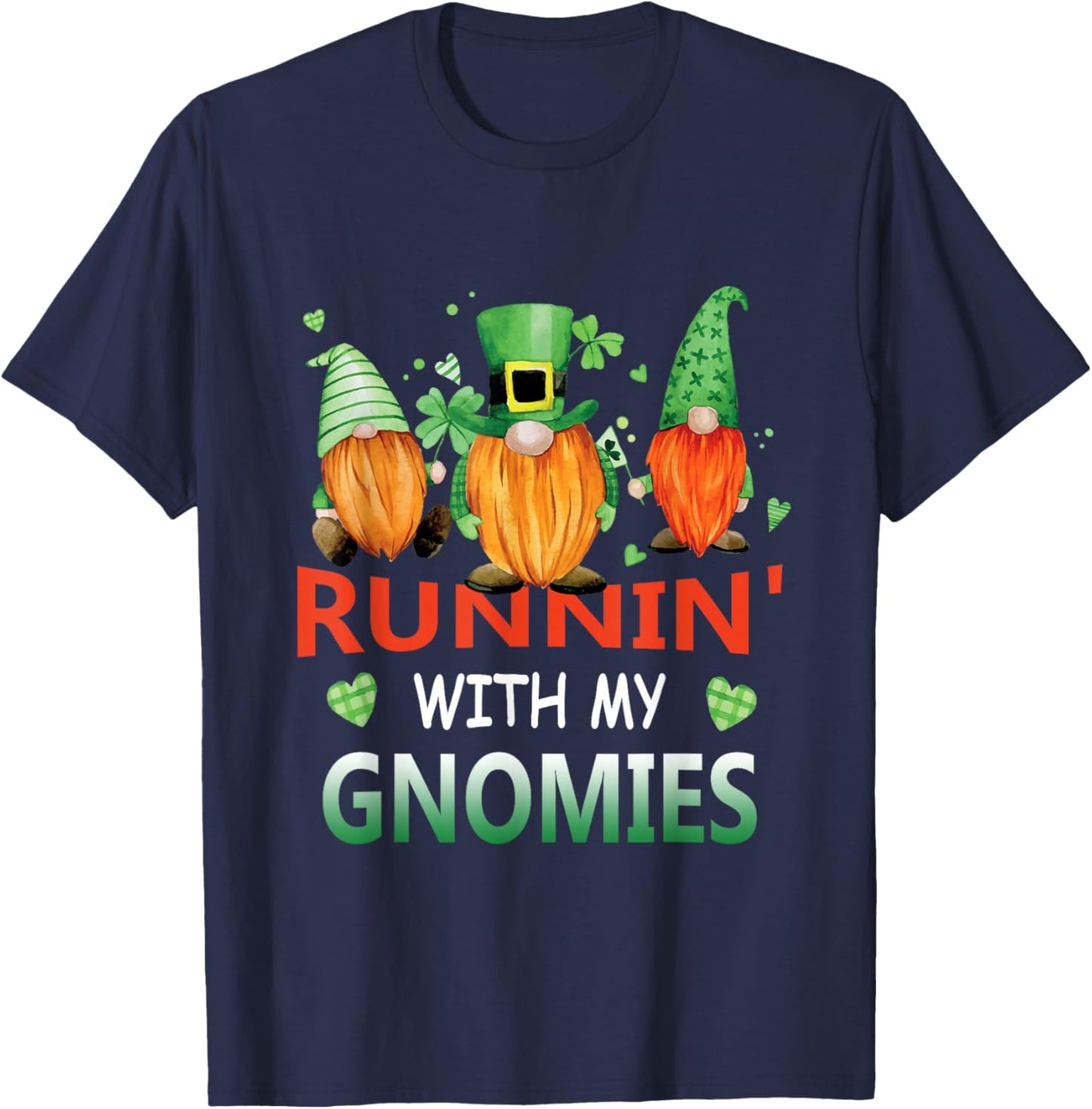 Running With My Gnomies St Patrick Day Shamrock Gnome T-Shirt - T-Shirt | Navy