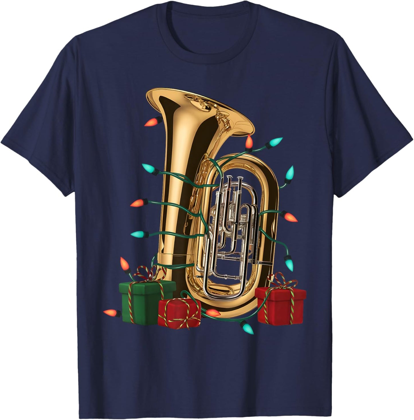 Tuba Music Lover Xmas Lighting Santa Musical Tuba Christmas T-Shirt - T-Shirt | Navy