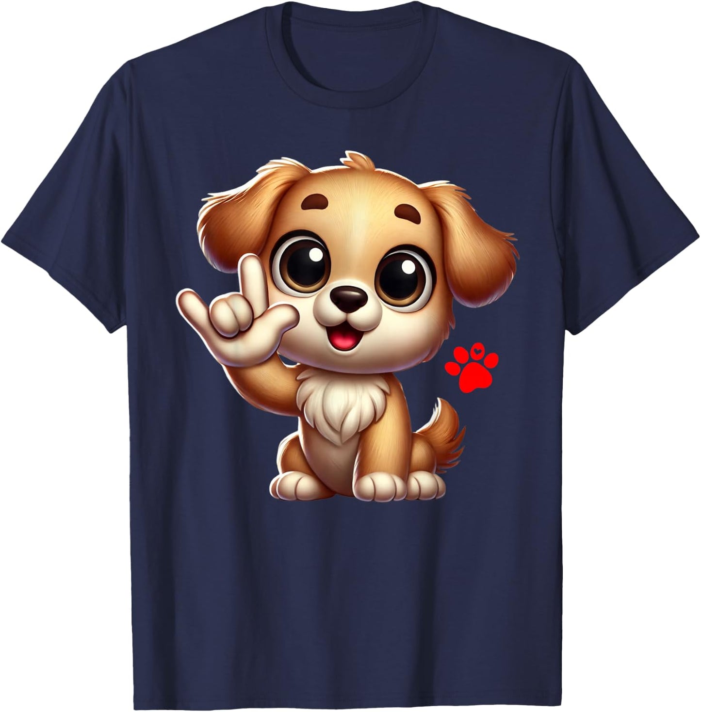 Cute Puppy Love You Sign Language ASL Dog Lover T-Shirt - T-Shirt | Navy