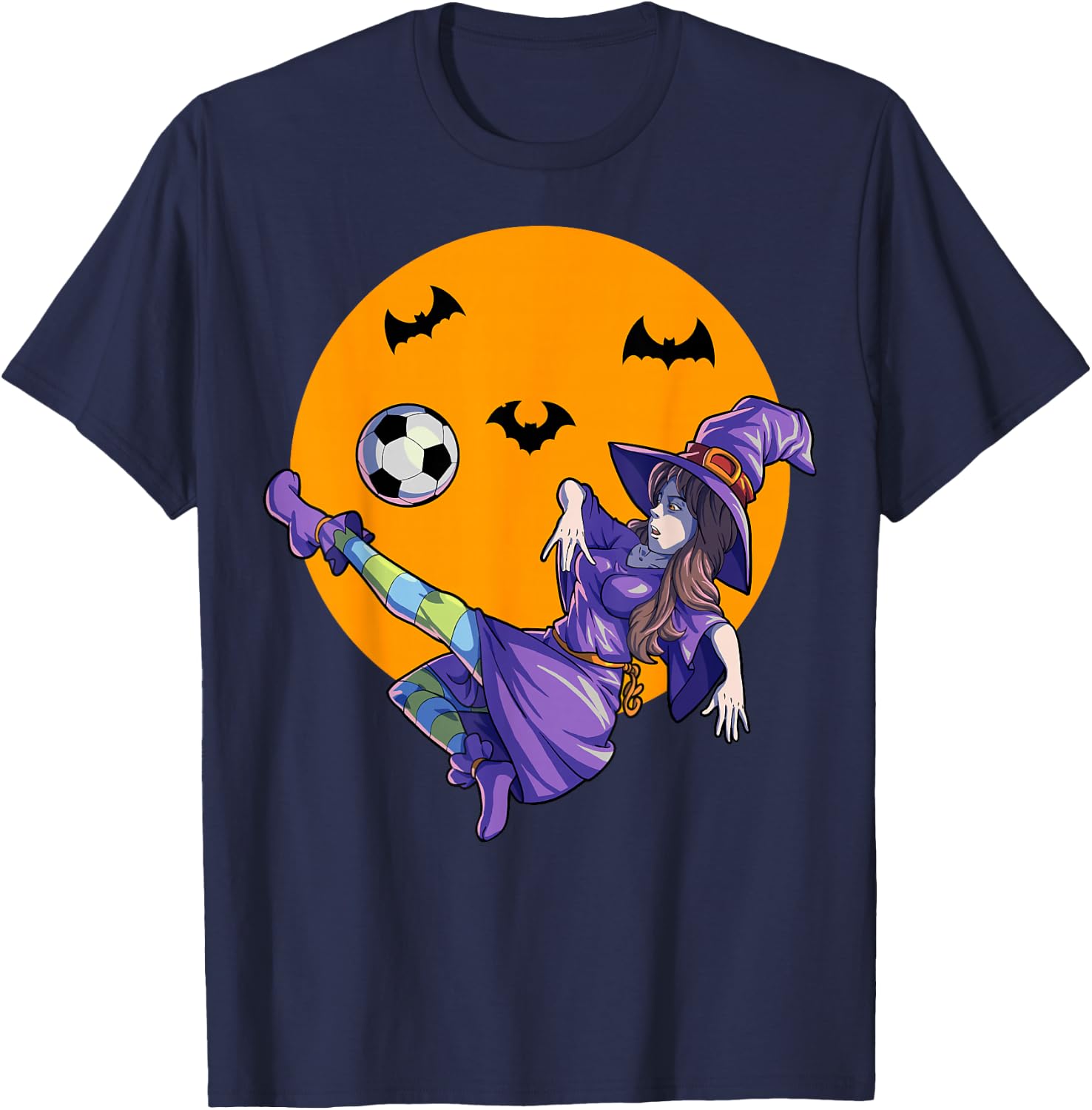 Soccer Witch Halloween Women Girls Soccer Halloween T-Shirt - T-Shirt | Navy