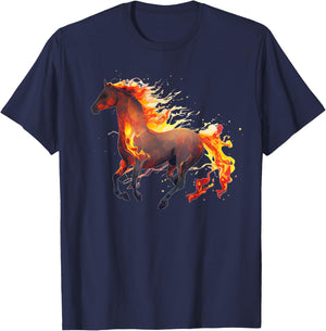 Cool love Fire for burning Horses Lovers T-Shirt - T-Shirt | Navy
