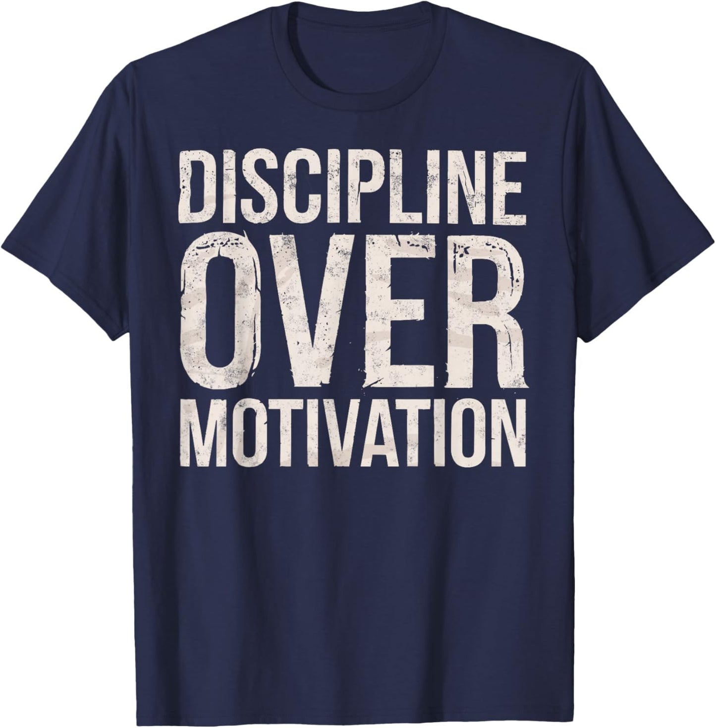 Discipline Over Motivation Gym Workout Weightlifting T-Shirt - T-Shirt | Navy