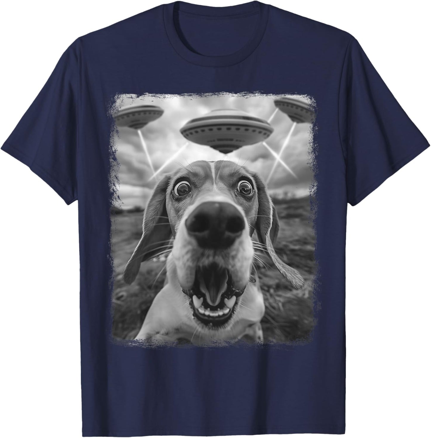 Beagle Dog UFO Alien Extraterrestrial Selfie T-Shirt - T-Shirt | Navy