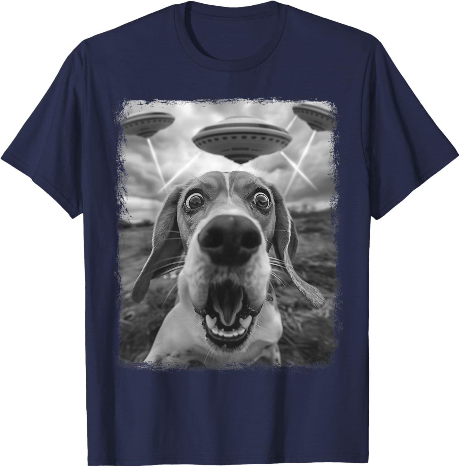 Beagle Dog UFO Alien Extraterrestrial Selfie T-Shirt - T-Shirt | Navy