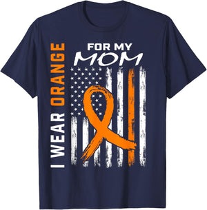 Orange Ribbon Kidney Cancer Awareness Mom USA Flag Gifts T-Shirt - T-Shirt | Navy