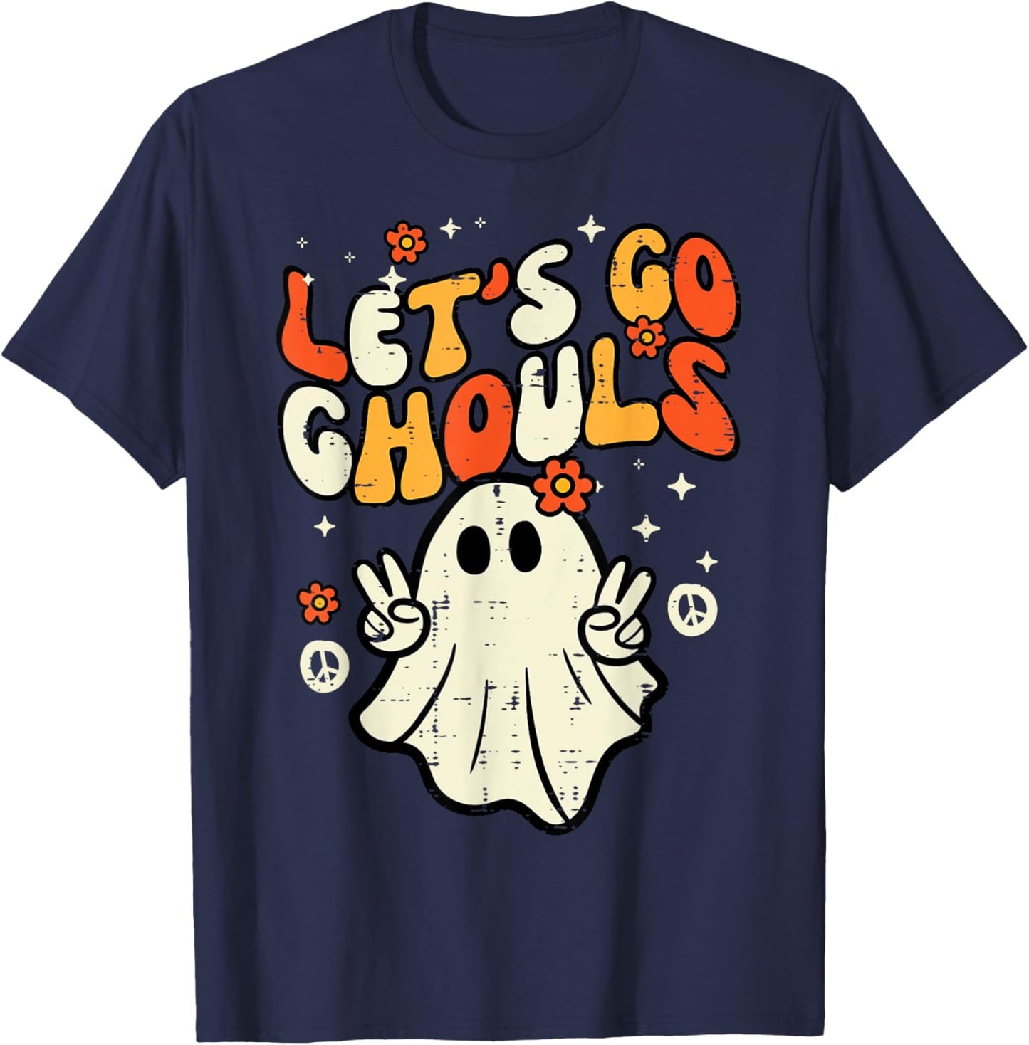 Halloween Lets Go Ghouls Ghost Retro Costume Women Girl Kids T-Shirt - T-Shirt | Navy