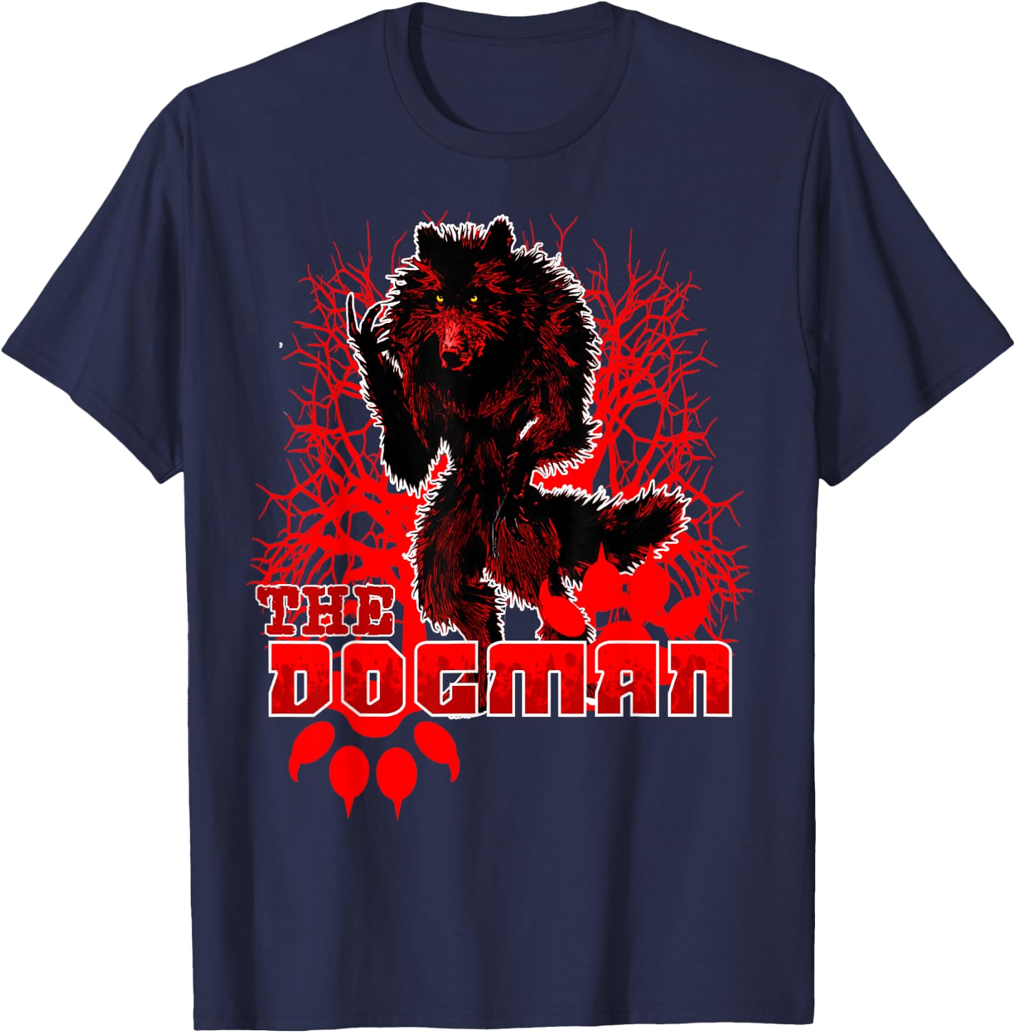 Dogman of America Red Wolf Monster Werewolf Skinwalker Beast T-Shirt - T-Shirt | Navy