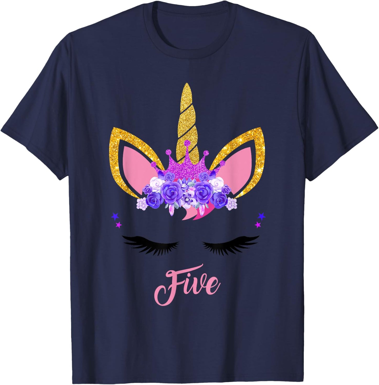 5 Years Old Unicorn Birthday Girl 5th Birthday Unicorn T-Shirt - T-Shirt | Navy