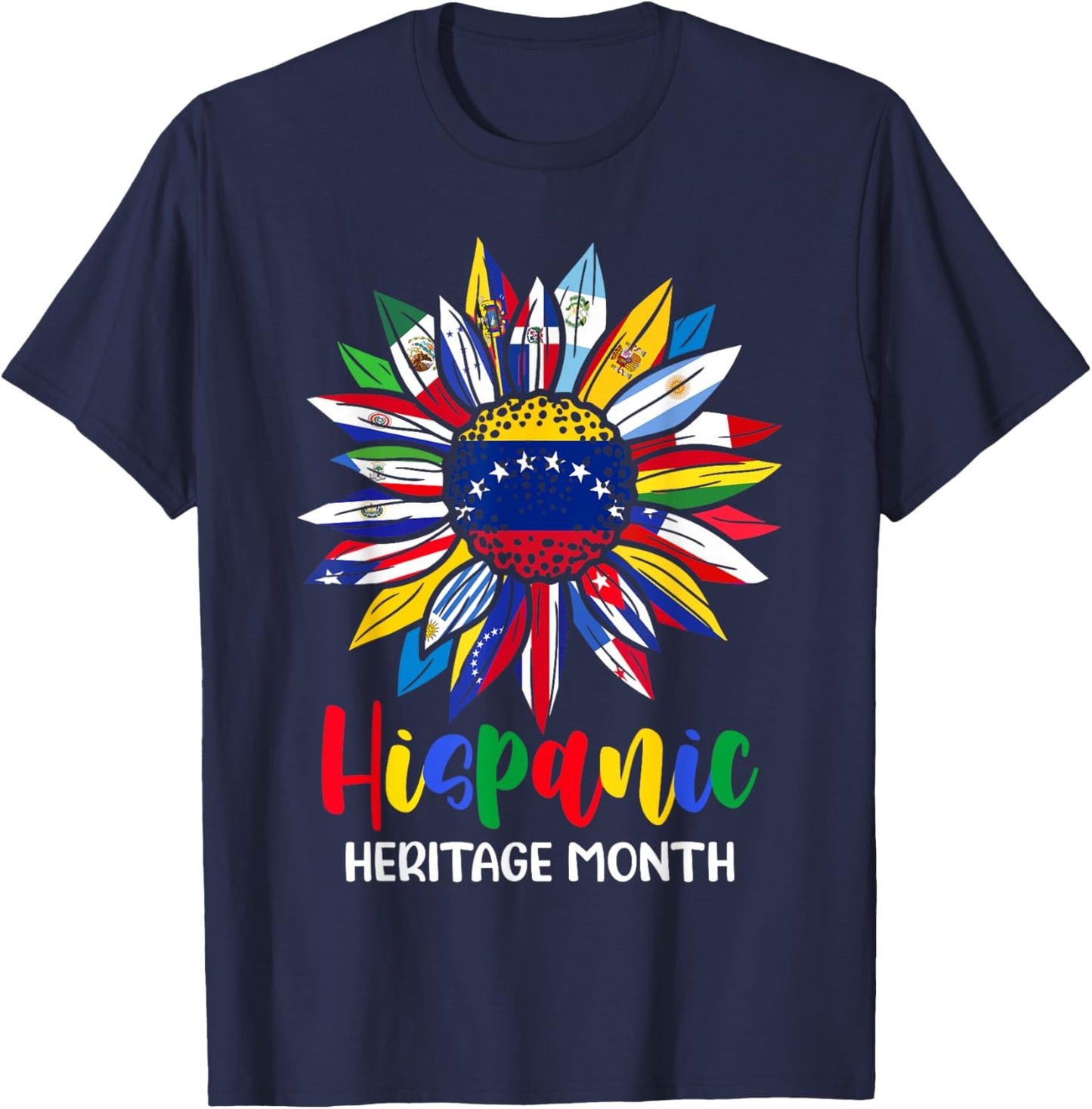 Hispanic Heritage Month Venezuela Flag Sunflower Latino Flag T-Shirt - T-Shirt | Navy