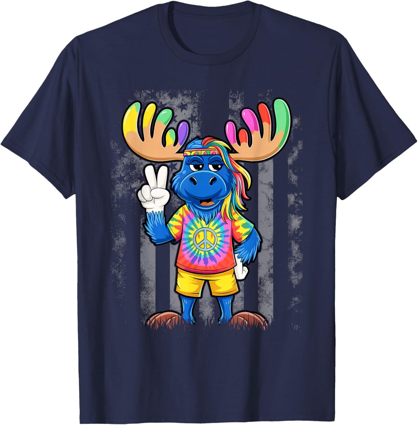 Peace Sign Tie Dye Moose T-Shirt - T-Shirt | Navy